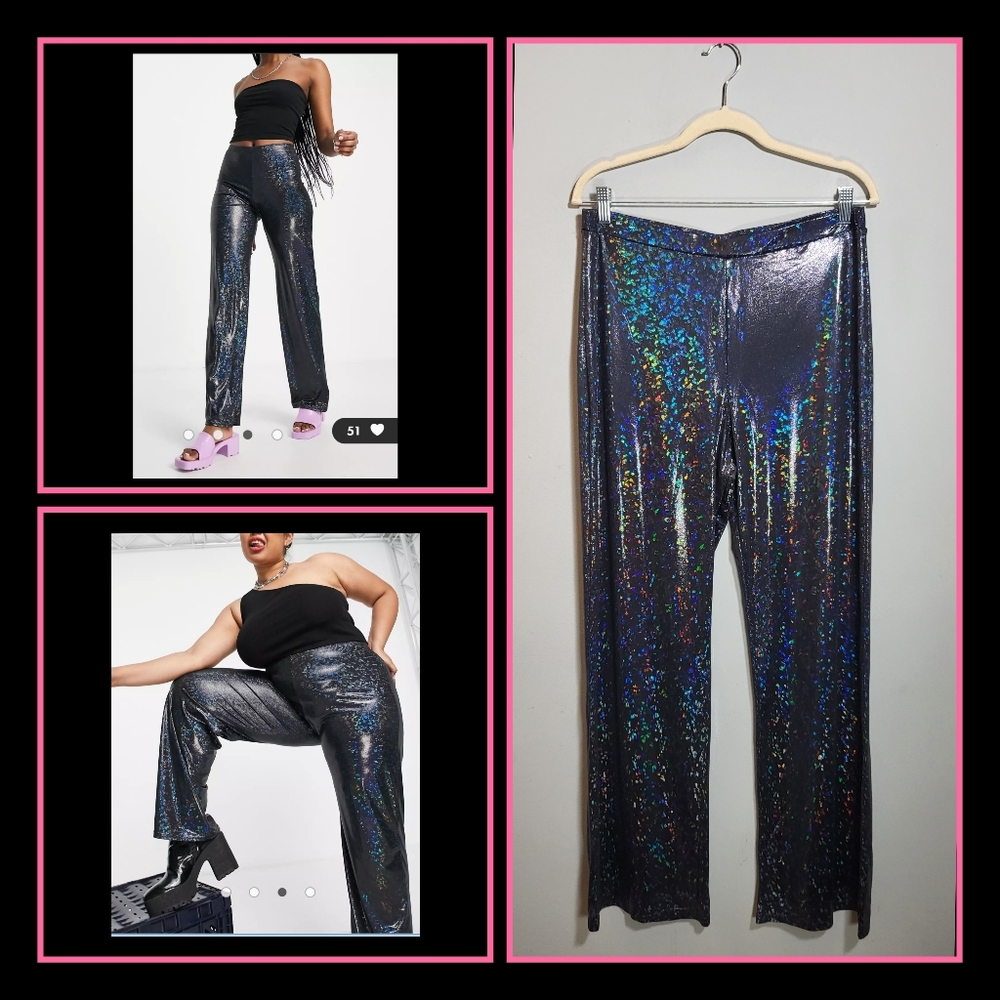 ASOS NWOT Dad Pants in Holographic Black | Wide Leg | size 12